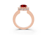 Rose gold Round Cut Halo Diamond Engagement Ring with Milgrain Pave Band and Four-Prong Setting_3