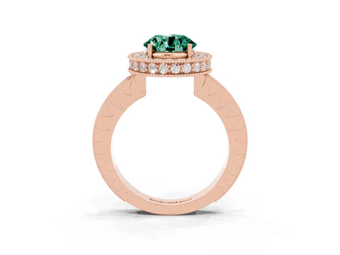 Rose gold Round Cut Halo Diamond Engagement Ring with Milgrain Pave Band and Four-Prong Setting_3