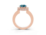 Rose gold Round Cut Halo Diamond Engagement Ring with Milgrain Pave Band and Four-Prong Setting_3