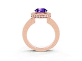 Rose gold Round Cut Halo Diamond Engagement Ring with Milgrain Pave Band and Four-Prong Setting_3