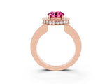 Rose gold Round Cut Halo Diamond Engagement Ring with Milgrain Pave Band and Four-Prong Setting_3