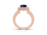 Rose gold Round Cut Halo Diamond Engagement Ring with Milgrain Pave Band and Four-Prong Setting_3
