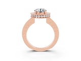 Rose gold Round Cut Halo Diamond Engagement Ring with Milgrain Pave Band and Four-Prong Setting_3