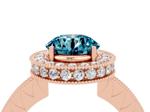 Rose gold Round Cut Halo Diamond Engagement Ring with Milgrain Pave Band and Four-Prong Setting_4