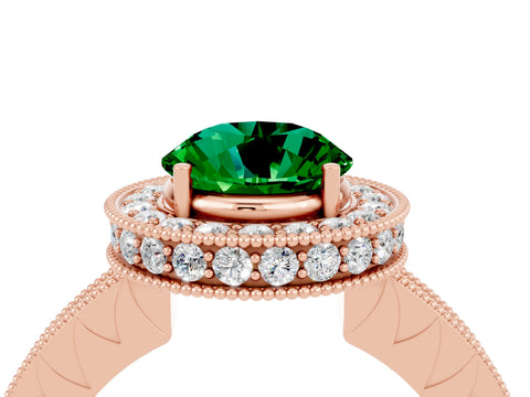 Rose gold Round Cut Halo Diamond Engagement Ring with Milgrain Pave Band and Four-Prong Setting_4