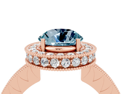 Rose gold Round Cut Halo Diamond Engagement Ring with Milgrain Pave Band and Four-Prong Setting_4