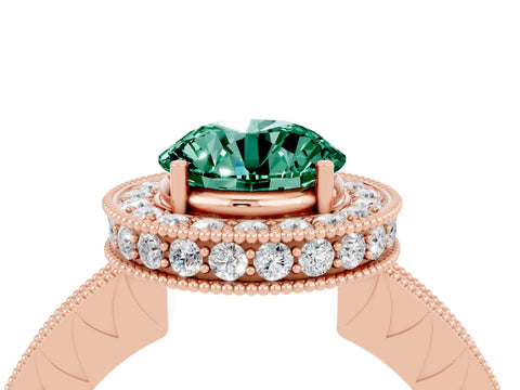 Rose gold Round Cut Halo Diamond Engagement Ring with Milgrain Pave Band and Four-Prong Setting_4