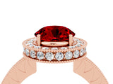 Rose gold Round Cut Halo Diamond Engagement Ring with Milgrain Pave Band and Four-Prong Setting_4