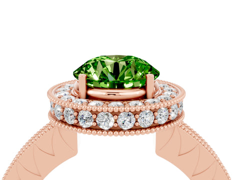 Rose gold Round Cut Halo Diamond Engagement Ring with Milgrain Pave Band and Four-Prong Setting_4