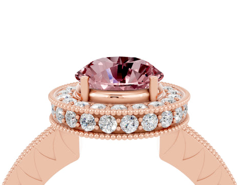 Rose gold Round Cut Halo Diamond Engagement Ring with Milgrain Pave Band and Four-Prong Setting_4