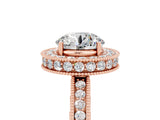 Rose gold Round Cut Halo Diamond Engagement Ring with Milgrain Pave Band and Four-Prong Setting_5