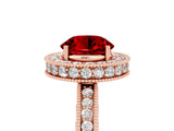 Rose gold Round Cut Halo Diamond Engagement Ring with Milgrain Pave Band and Four-Prong Setting_5