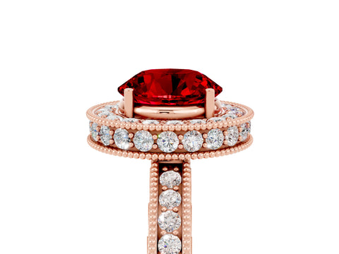 Rose gold Round Cut Halo Diamond Engagement Ring with Milgrain Pave Band and Four-Prong Setting_5