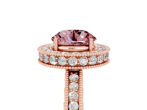 Rose gold Round Cut Halo Diamond Engagement Ring with Milgrain Pave Band and Four-Prong Setting_5