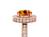 Rose gold Round Cut Halo Diamond Engagement Ring with Milgrain Pave Band and Four-Prong Setting_5