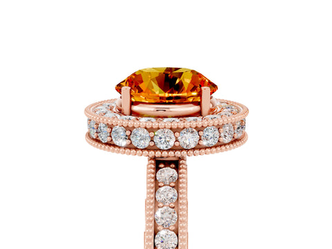 Rose gold Round Cut Halo Diamond Engagement Ring with Milgrain Pave Band and Four-Prong Setting_5