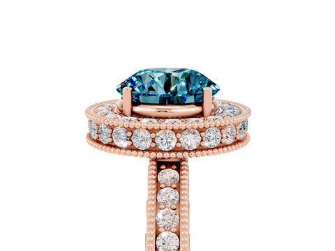 Rose gold Round Cut Halo Diamond Engagement Ring with Milgrain Pave Band and Four-Prong Setting_5