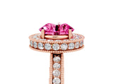 Rose gold Round Cut Halo Diamond Engagement Ring with Milgrain Pave Band and Four-Prong Setting_5