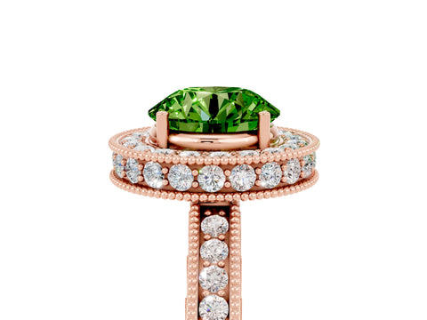 Rose gold Round Cut Halo Diamond Engagement Ring with Milgrain Pave Band and Four-Prong Setting_5