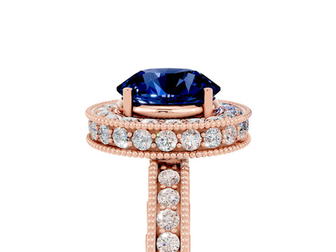 Rose gold Round Cut Halo Diamond Engagement Ring with Milgrain Pave Band and Four-Prong Setting_5