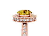 Rose gold Round Cut Halo Diamond Engagement Ring with Milgrain Pave Band and Four-Prong Setting_5