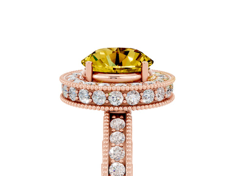 Rose gold Round Cut Halo Diamond Engagement Ring with Milgrain Pave Band and Four-Prong Setting_5