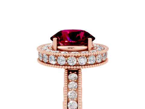Rose gold Round Cut Halo Diamond Engagement Ring with Milgrain Pave Band and Four-Prong Setting_5
