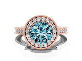 Rose gold Round Cut Halo Diamond Engagement Ring with Milgrain Pave Band and Four-Prong Setting