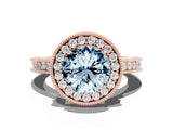 Rose gold Round Cut Halo Diamond Engagement Ring with Milgrain Pave Band and Four-Prong Setting
