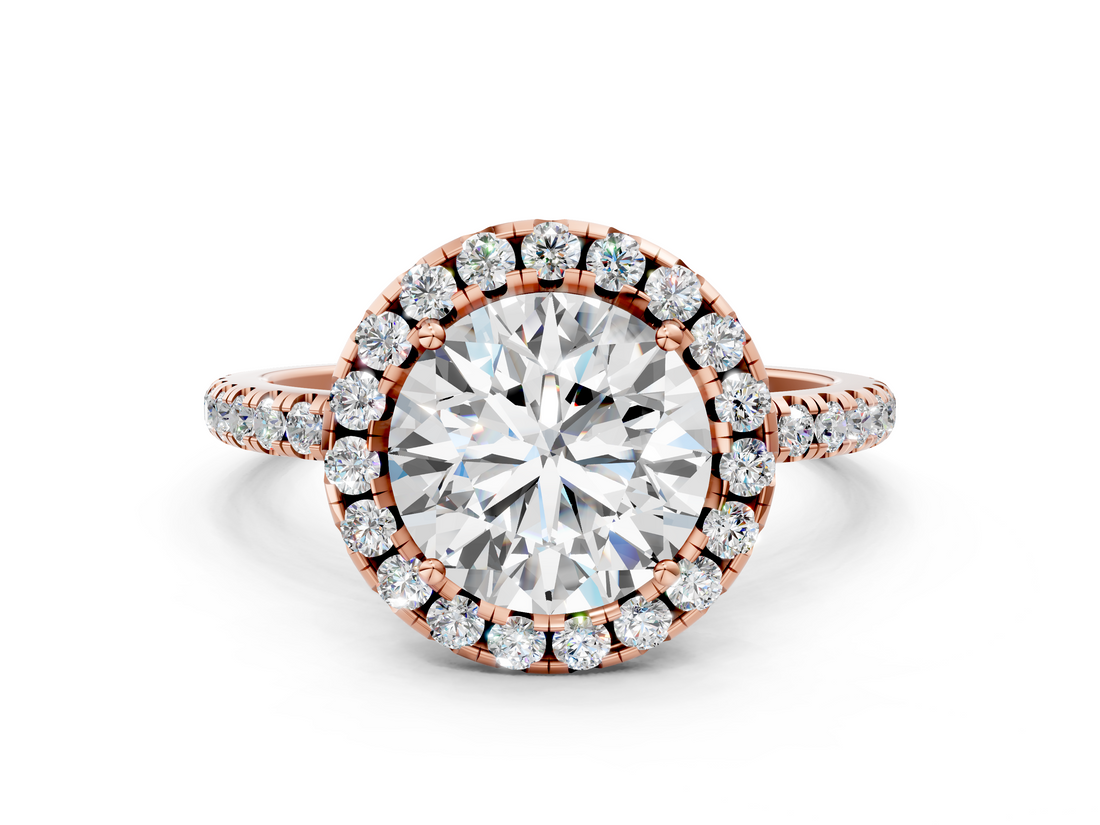Rose gold Round Cut Halo Diamond Engagement Ring with Pave Band and Four-Prong Setting_20