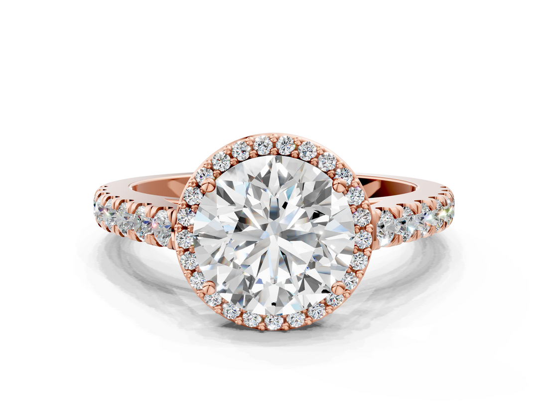 Rose gold Round Cut Halo Diamond Engagement Ring with Pave Band and Four-Prong Setting_41
