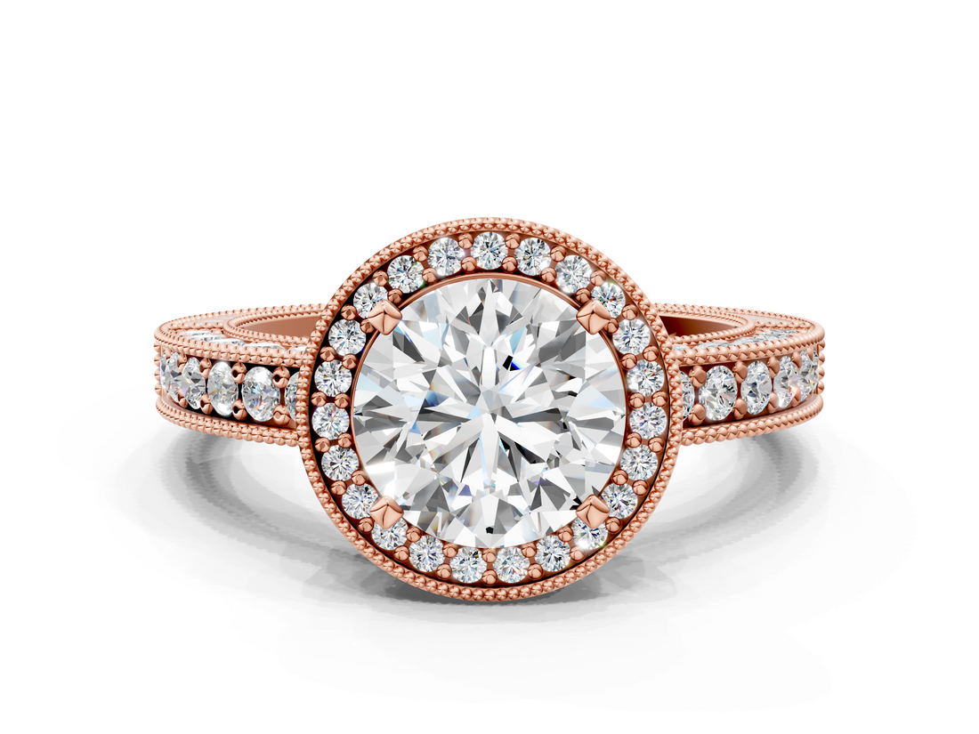 Rose gold Round Cut Halo Diamond Pave Band Ring with Four-Prong Setting_61
