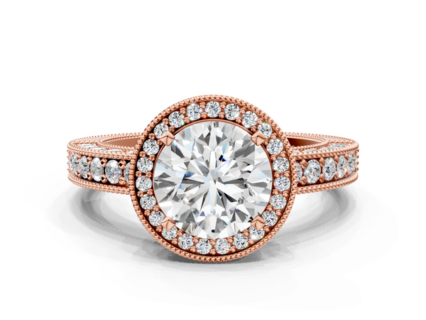 Rose gold Round Cut Halo Diamond Pave Band Ring with Four-Prong Setting