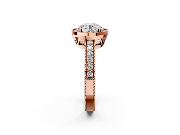 Rose gold Round Cut Halo Diamond Pave Band Ring with Four-Prong Setting