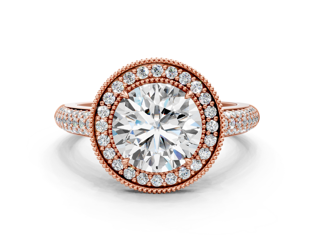 Rose gold Round Cut Halo Diamond Pave Band with Four-Prong Setting_53