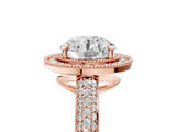 Rose gold Round Cut Halo Diamond Pave Band with Four-Prong Setting_58