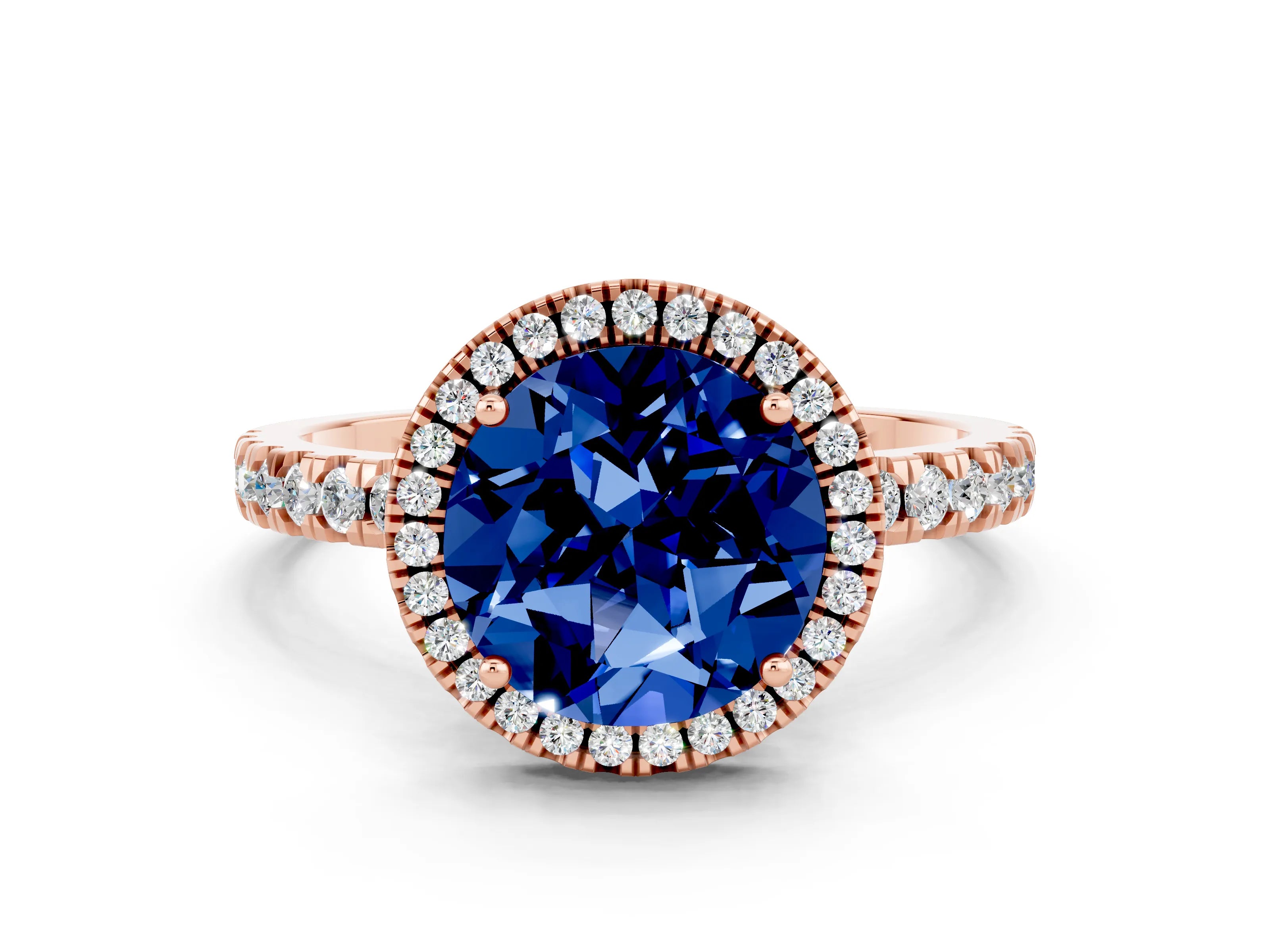 Rose gold Round Cut Halo Diamond Pave Band with Prong Setting