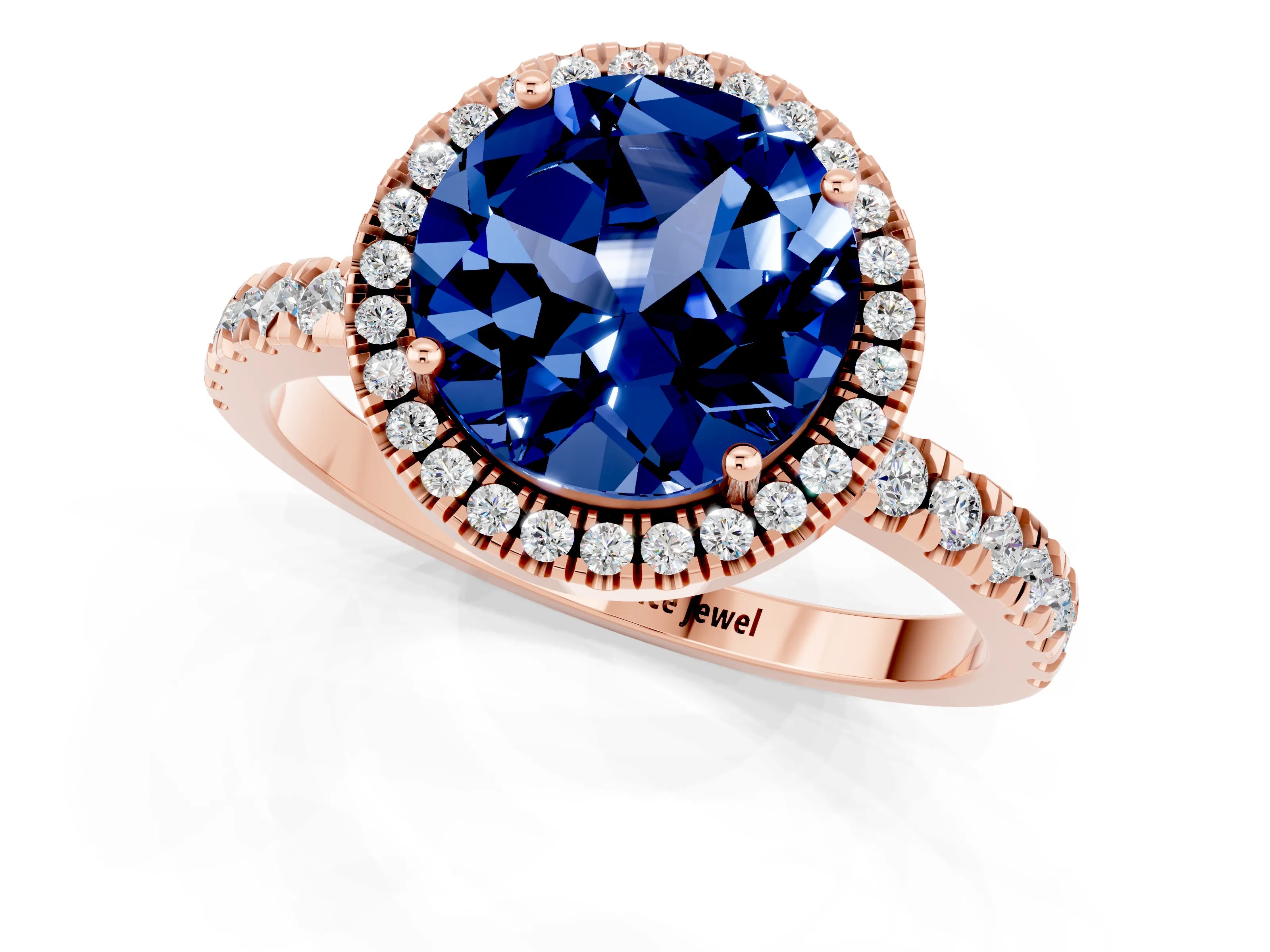 Rose gold Round Cut Halo Diamond Pave Band with Prong Setting_1