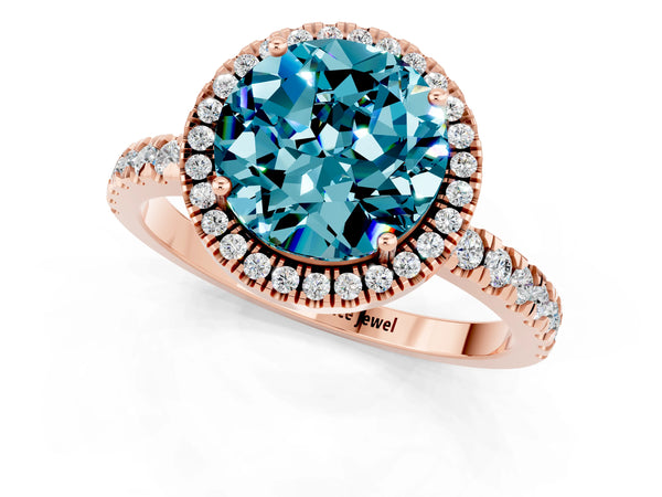Rose gold Round Cut Halo Diamond Pave Band with Prong Setting