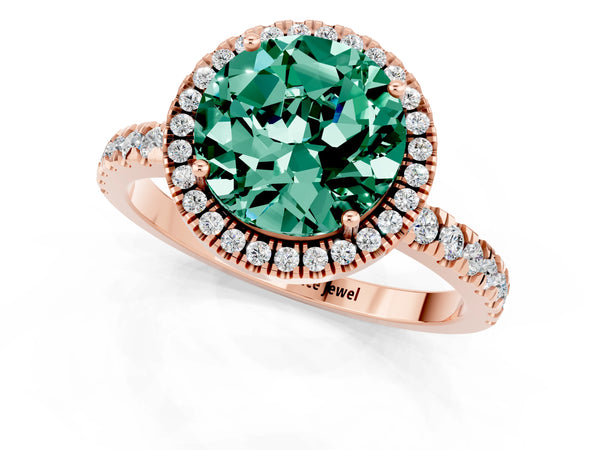 Rose gold Round Cut Green Sapphire Classic Halo Engagement Ring with Round Pavé Band and Prong Setting