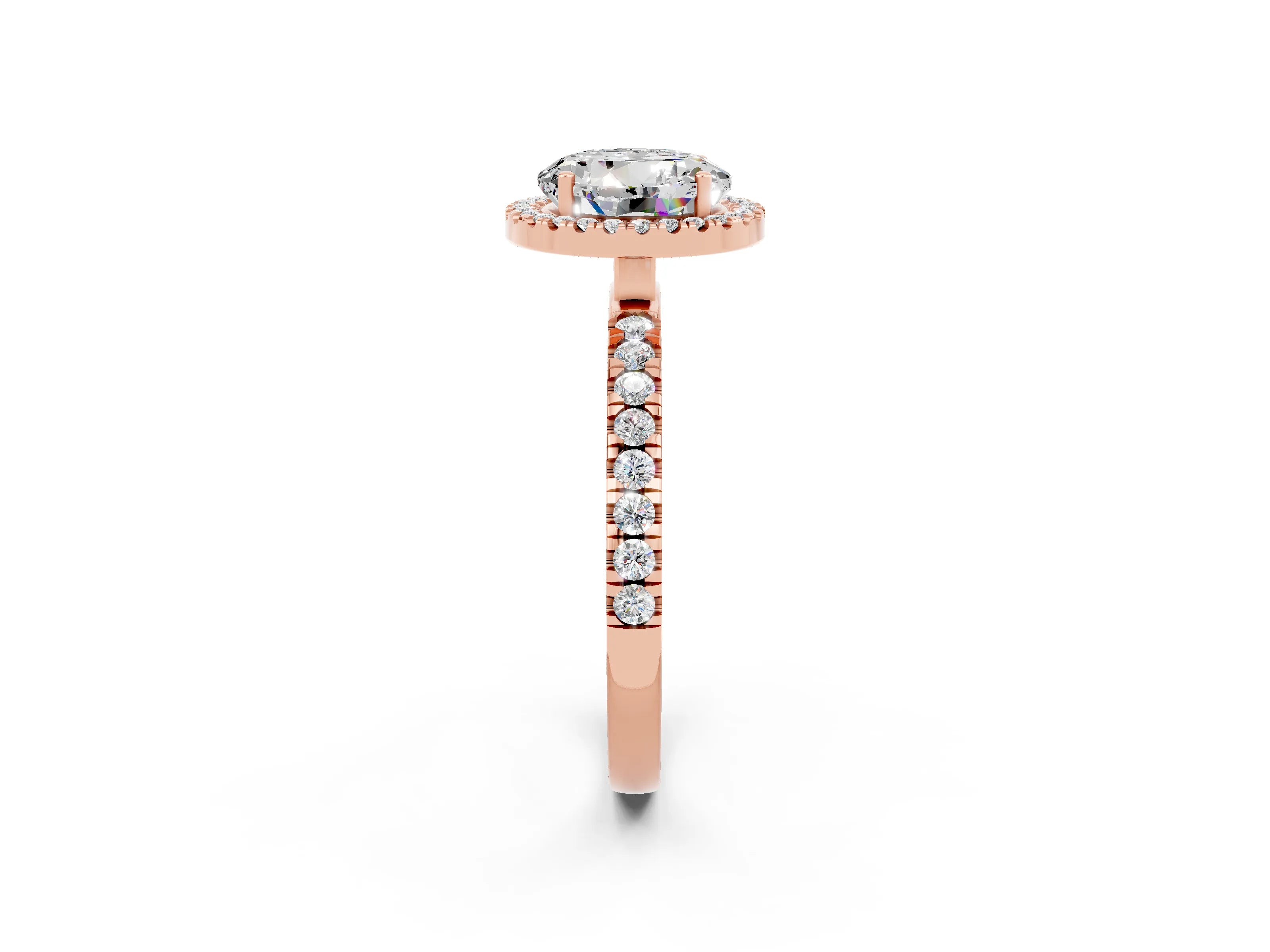 Rose gold Round Cut Halo Diamond Pave Band with Prong Setting_2