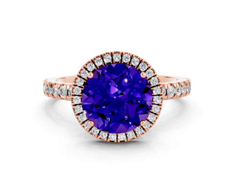 Rose gold Round Cut Halo Diamond Pave Band with Prong Setting
