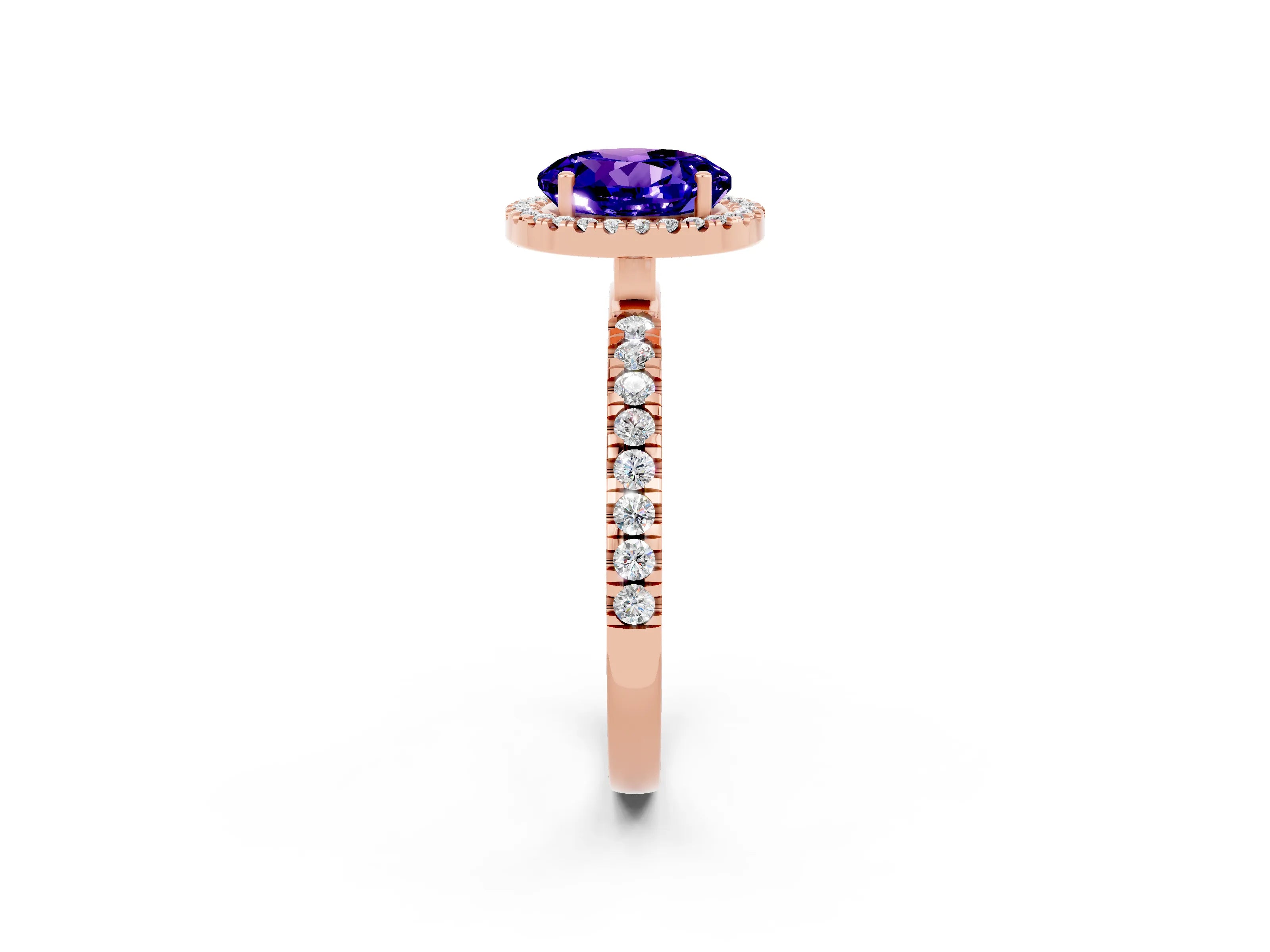 Rose gold Round Cut Halo Diamond Pave Band with Prong Setting_2