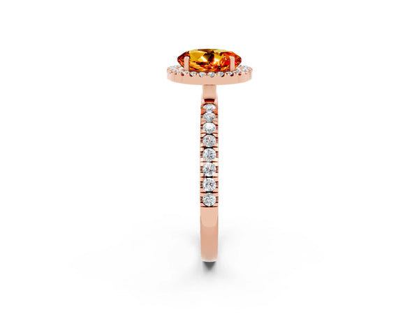 Rose gold Round Cut Citrine Classic Halo Engagement Ring with Round Pavé Band and Prong Setting