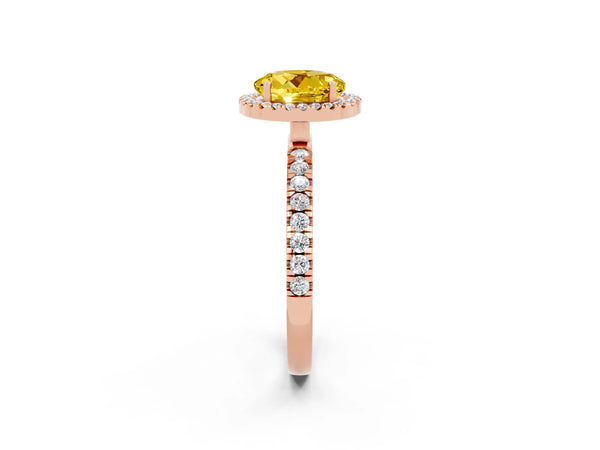 Rose gold Round Cut Yellow Sapphire Classic Halo Engagement Ring with Round Pavé Band and Prong Setting