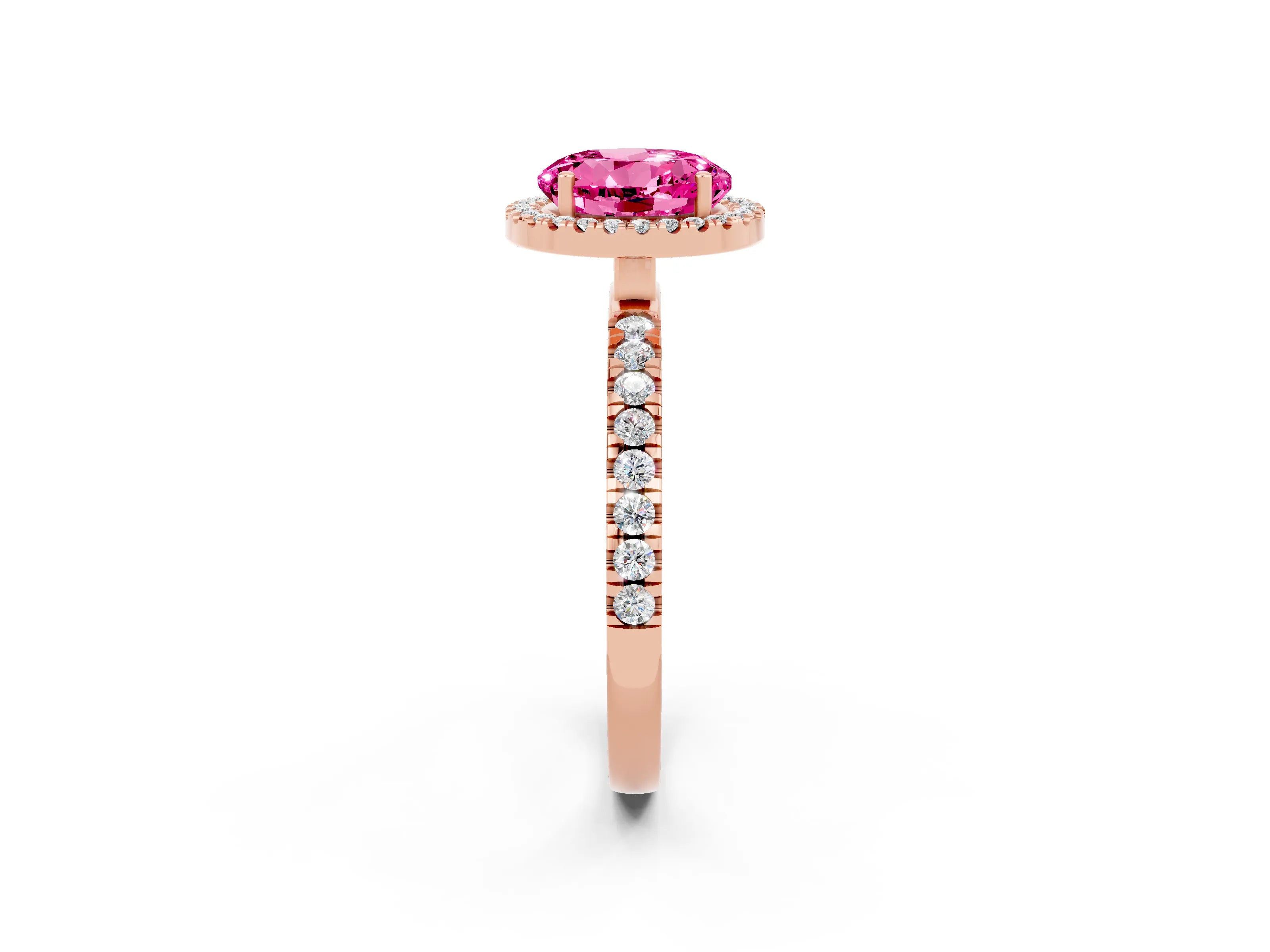 Rose gold Round Cut Halo Diamond Pave Band with Prong Setting_2