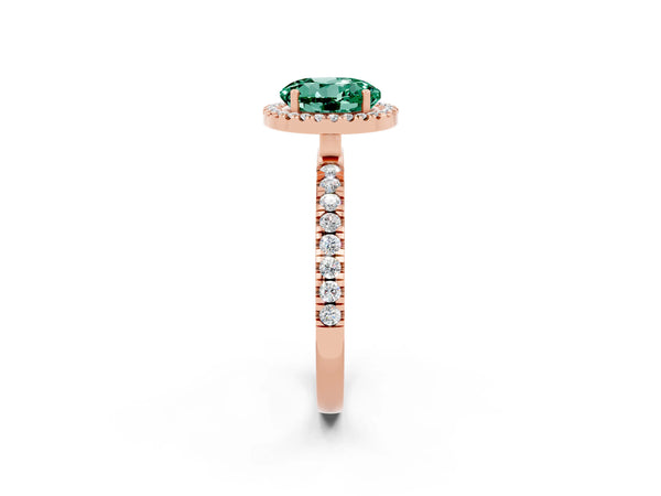Rose gold Round Cut Green Sapphire Classic Halo Engagement Ring with Round Pavé Band and Prong Setting
