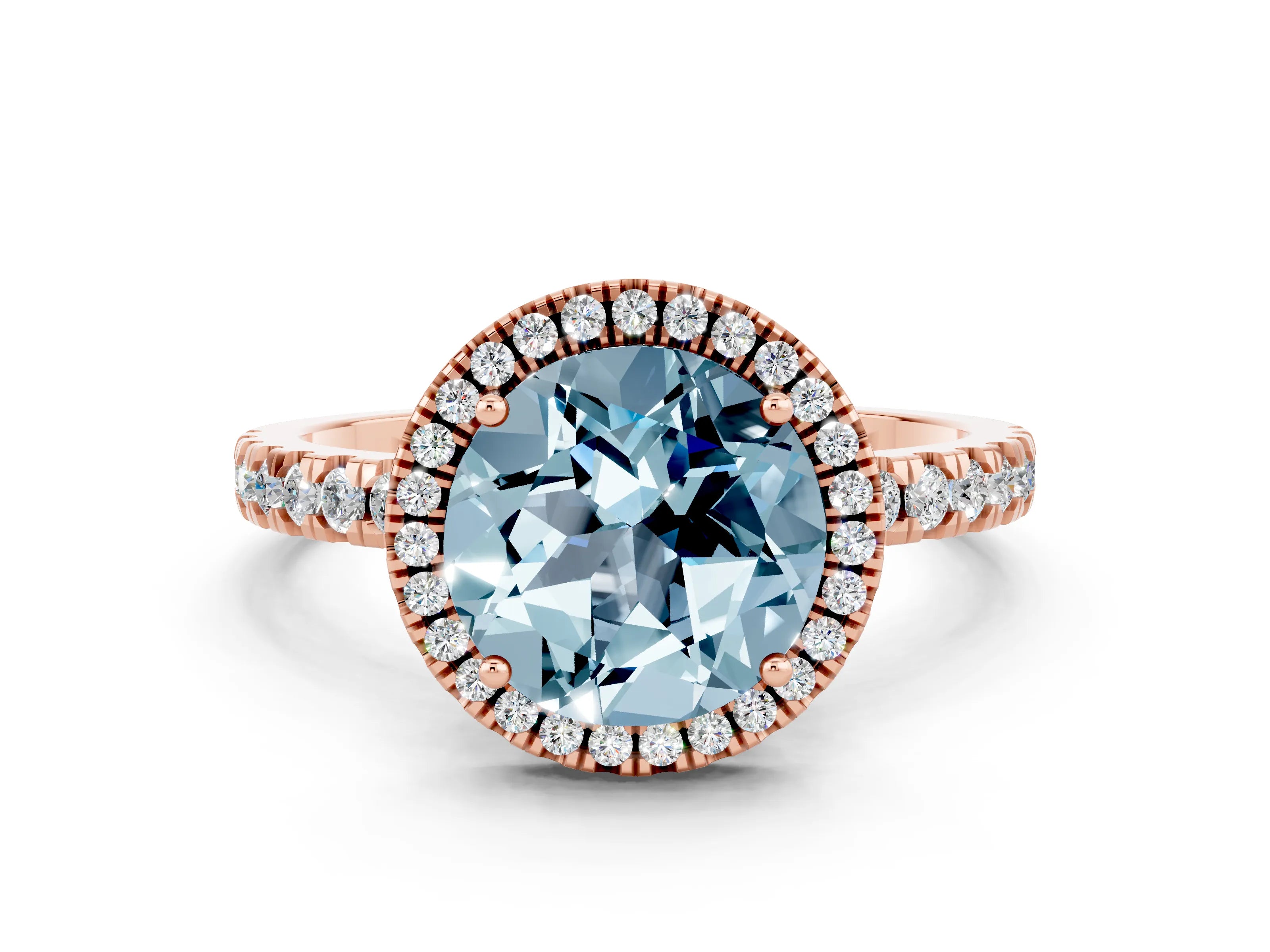 Rose gold Round Cut Halo Diamond Pave Band with Prong Setting