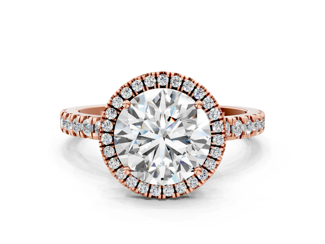 Rose gold Round Cut Halo Diamond Pave Band with Prong Setting_3