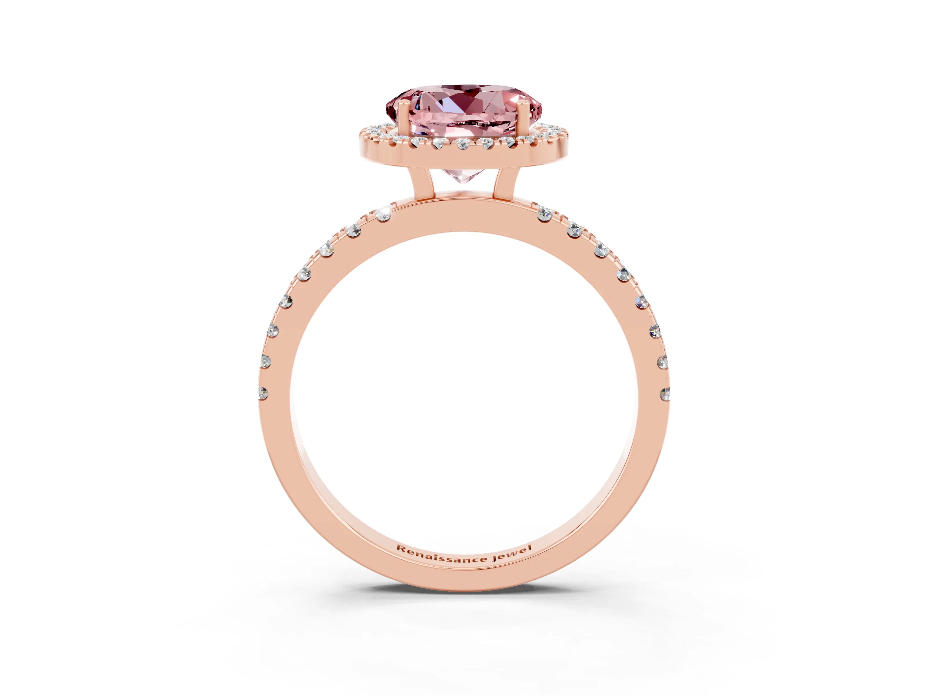 Rose gold Round Cut Halo Diamond Pave Band with Prong Setting_3